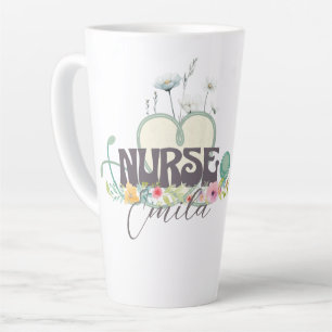 Caneca De Café Latte Enfermeira Jardim Floral Seu Nome