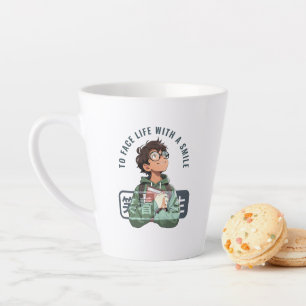 Caneca De Café Latte Enfrentar a vida com um sorriso  
