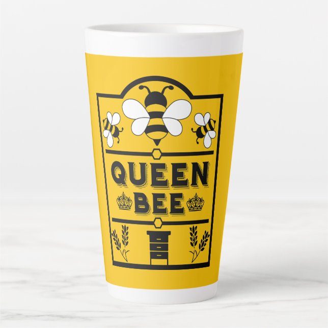 Caneca De Café Latte Engraçada Rainha de Mel Apiary Bee (Frente)