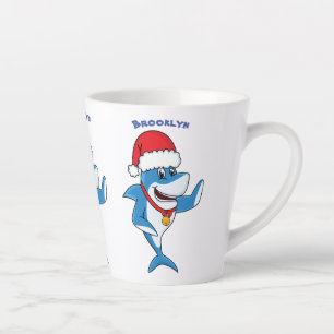 Caneca De Café Latte Engraçado desenho animado de tubarão de Natal