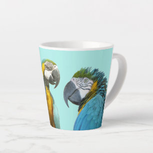 Caneca De Café Latte Engraçado Parrots Conversando. Mug de latão azul B