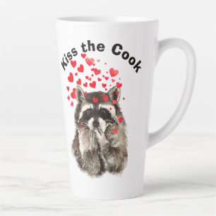 Caneca De Café Latte Engraçado Quitação: Beija os guaxinins, o anima
