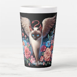 Caneca De Café Latte Engraçado siamês Demon e Angel Cat