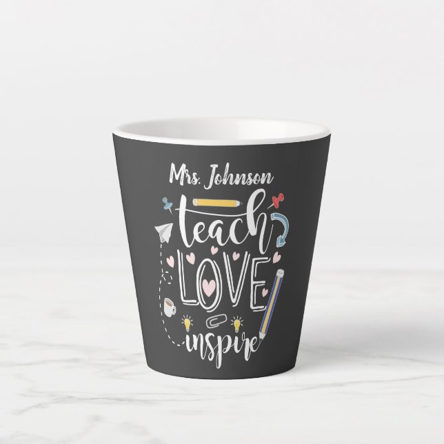 Caneca De Café Latte ensinar amor inspira o professor favorito legal (Frente)