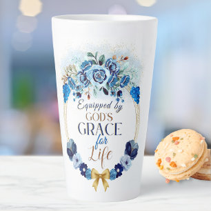 Caneca De Café Latte Equipado com a Grace Elegante Blue Floral Dourada