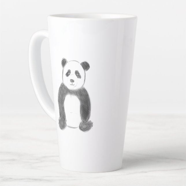 Caneca De Café Latte Esboço preto e branco do panda (Ângulo esquerdo)