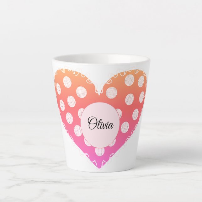 Caneca De Café Latte Escreva seu próprio nome coração (Frente)