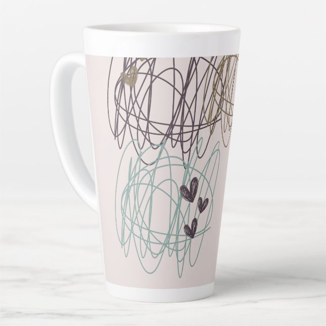 Caneca De Café Latte Escribble e corações - Trabalho em andamento (Ângulo esquerdo)