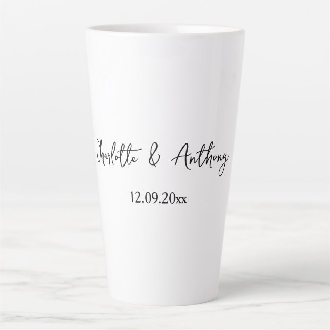 Caneca De Café Latte Escrita Elegante de Casamento - Criativo Branco Ne (Frente)