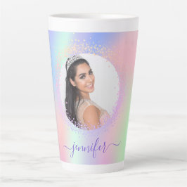 Caneca De Café Latte Escrito holográfico com o nome púrpura cor-de-rosa