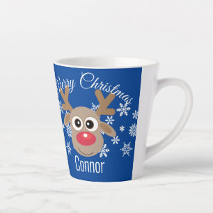 Caneca De Café Latte Escuro de Reindeer Cute de Natal Tipo Floco de Nev