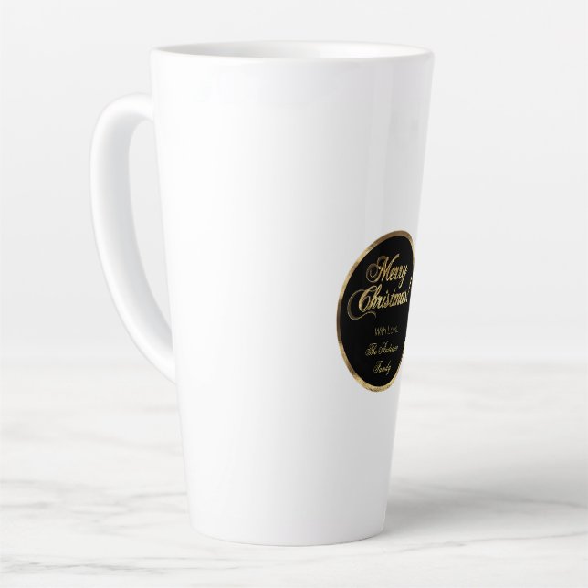 Caneca De Café Latte Escuro elegante, preto moderno e Dourado Natal (Ângulo esquerdo)