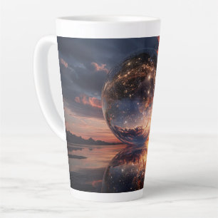 Caneca De Café Latte Esfera Reflexiva Surreal Contendo Estrelas