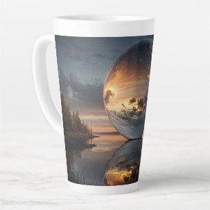 Caneca De Café Latte Esfera Reflexiva Surrealista Com Nuvens de Pôr do