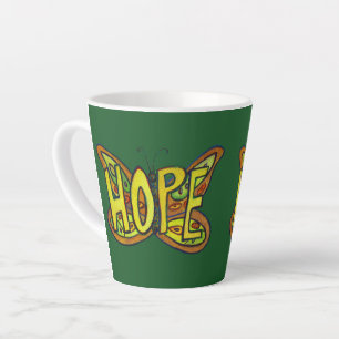 Caneca De Café Latte Esperança Palavra Arte Verde Borboleta Wing Café C