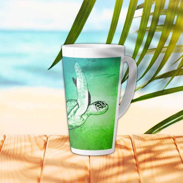 Caneca De Café Latte Espírito de Tartaruga do Mar Arte Original (Criador carregado)