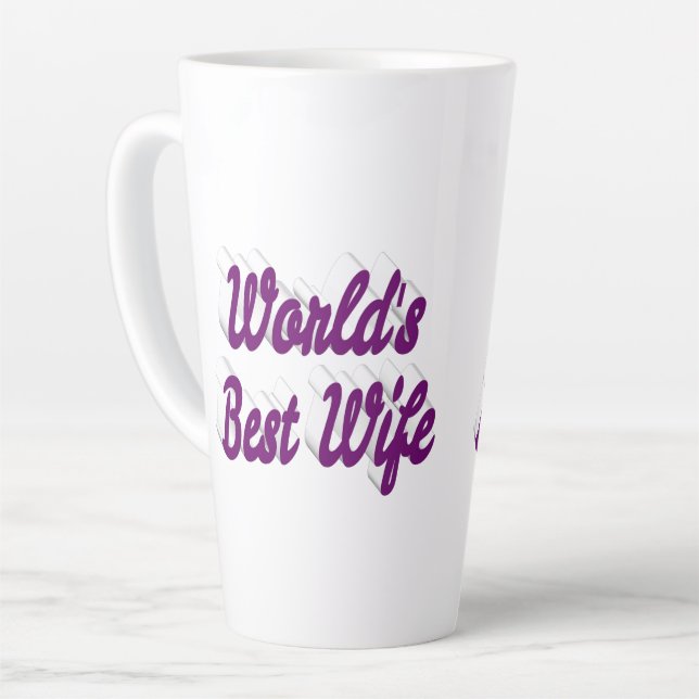 Caneca De Café Latte Esposa com texto roxo (Ângulo esquerdo)