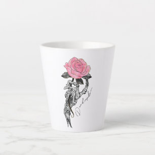 Caneca De Café Latte Esqueleto Da Mão Do gótico Com Rosa Rosa Rosa DE