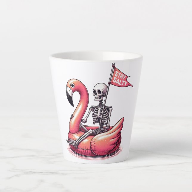 Caneca De Café Latte Esqueleto Sarcástico em Flamingo - Fique Salgado (Frente)