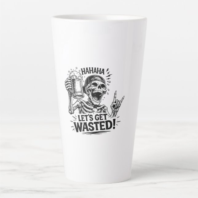 Caneca De Café Latte Esqueleto: Vamos nos Embriagar (Frente)