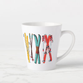 Caneca De Café Latte Esqui engraçado esquiar esquiador colorido