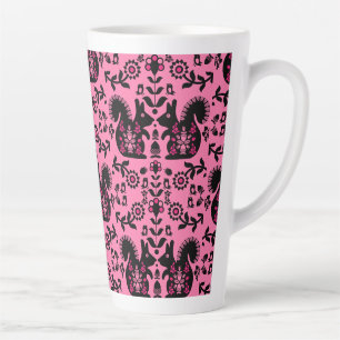 Caneca De Café Latte Esquilo Arte Foliar Nórdica Escandinava