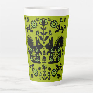 Caneca De Café Latte Esquilo Arte Foliar Nórdica Escandinava