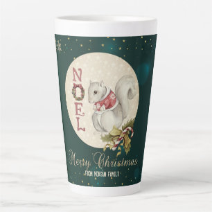 Caneca De Café Latte Esquilo de natais vintages, Flocos de neve