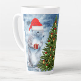 Caneca De Café Latte Esquilo do Papai Noel Fofo com Férias da Árvore de