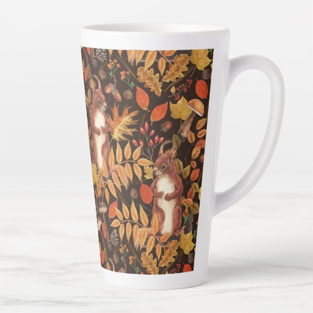 Caneca De Café Latte Esquilos e flora autóctones em castanho escuro (Direita)