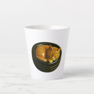 Caneca De Café Latte estatueta de porcelana de gato laranja em pneu