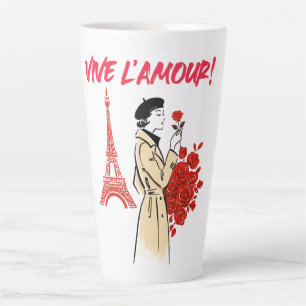 Caneca De Café Latte Estética de Garota Parisiense – Desenho Romântico 