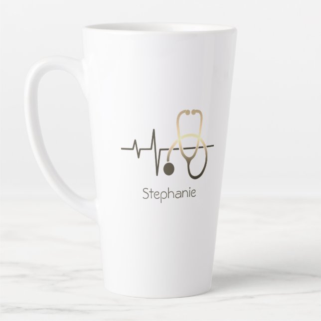 Caneca De Café Latte Estetoscópio Batimento Cardíaco Médico (Esquerda)