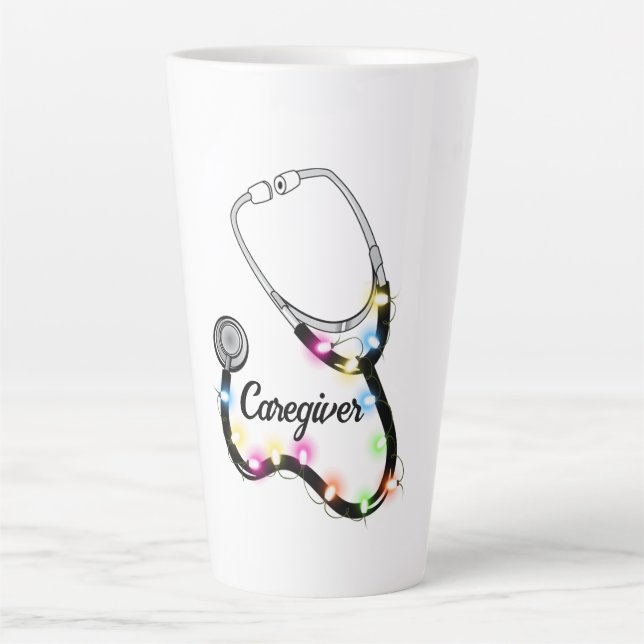 Caneca De Café Latte Estetoscópio Com Luzes de Natal Feliz Natal Enferm (Frente)
