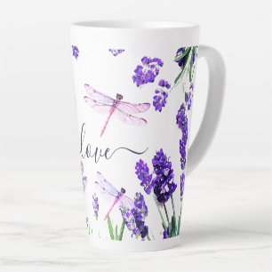 Caneca De Café Latte Estilo de Boho do Chique Dragonfly de Lavanda Pers