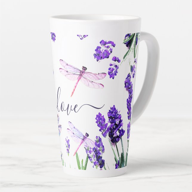 Caneca De Café Latte Estilo de Boho do Chique Dragonfly de Lavanda Pers (Ângulo direito)