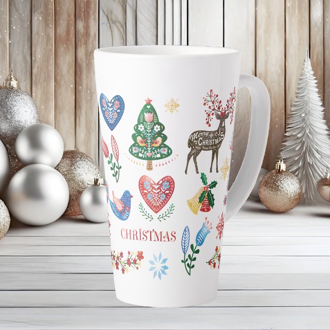 Caneca De Café Latte Estilo Escandinavo Nórdico Padrão de Natal Mug (Criador carregado)
