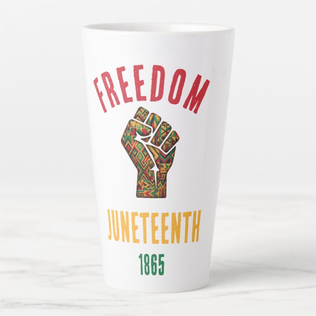 Caneca De Café Latte Estilo Retrô Juneteenth Liberdade 1865 Padrão Pan- (Frente)