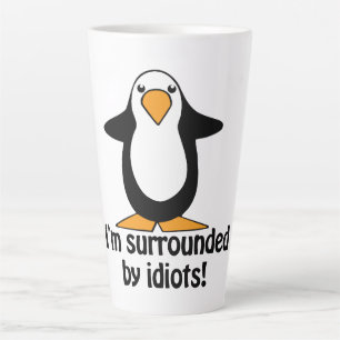 Caneca De Café Latte Estou cercado por Idiotas Cartoon Engraçado Pingu
