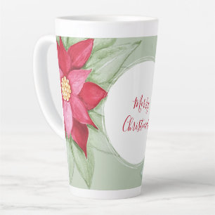 Caneca De Café Latte Estrela de Natal Poinsettia Aquarela Pintada à Mão