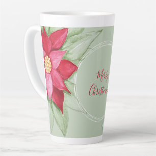 Caneca De Café Latte Estrela de Natal Vermelha Verde Poinsettia Aquarel
