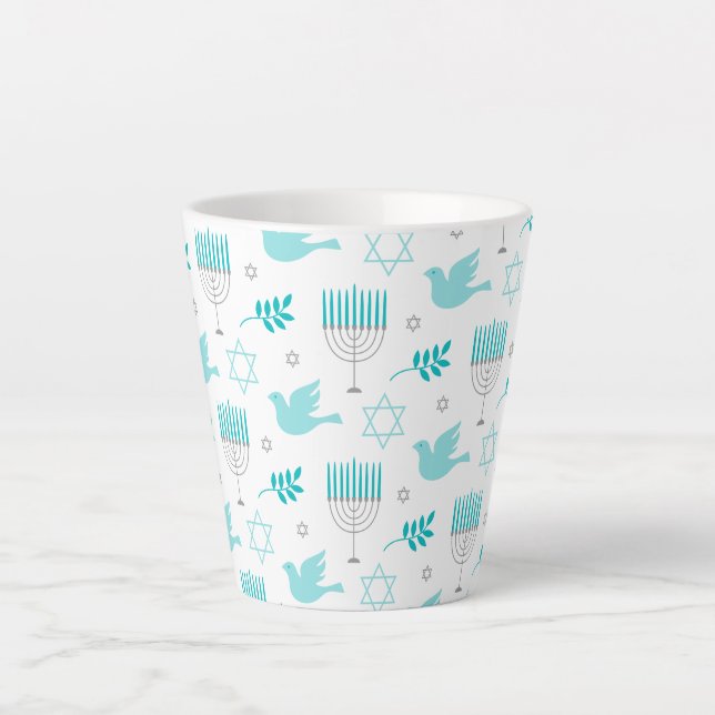 Caneca De Café Latte Estrela Moderna de Hanukkah de David Menorah (Frente)