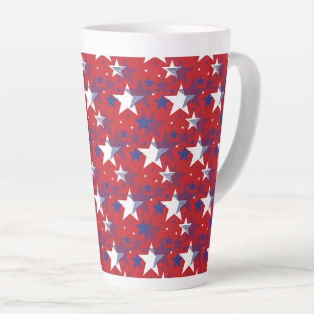 Caneca De Café Latte Estrelas Azuis E Brancas (Ângulo direito)