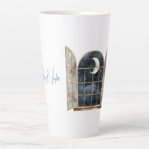 Caneca De Café Latte Estrelas Azuis Prateadas Douradas
