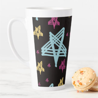 Caneca De Café Latte Estrelas Balançando Rosa Azul Preto