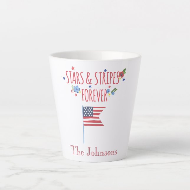 Caneca De Café Latte Estrelas e faixas de bandeira americanas (Frente)