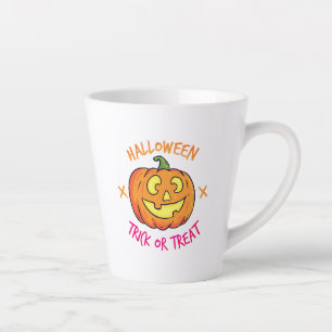 Caneca De Café Latte Etiqueta de Abóbora de Halloween para Doces ou Tra
