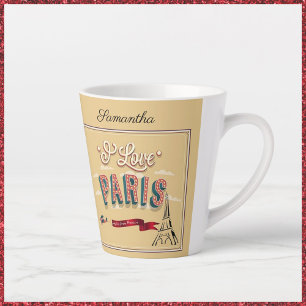 Caneca De Café Latte Eu adoro a Poster de Viagens vintage de Paris