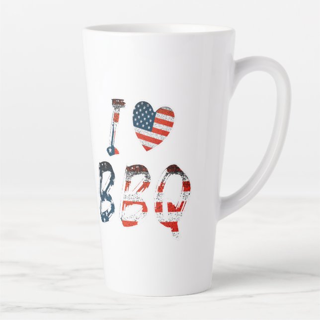 Caneca De Café Latte Eu adoro CHURRASCO, patriótico americano (Direita)