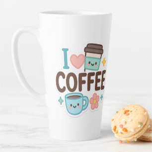 Caneca De Café Latte Eu Amo Café Cute Kawaii Adesivo – Café Adorável